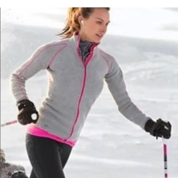 Athleta Giant Slalom Full Zipper Embroidered Back Wool Blend Sweater Jacket - Picture 2 of 10